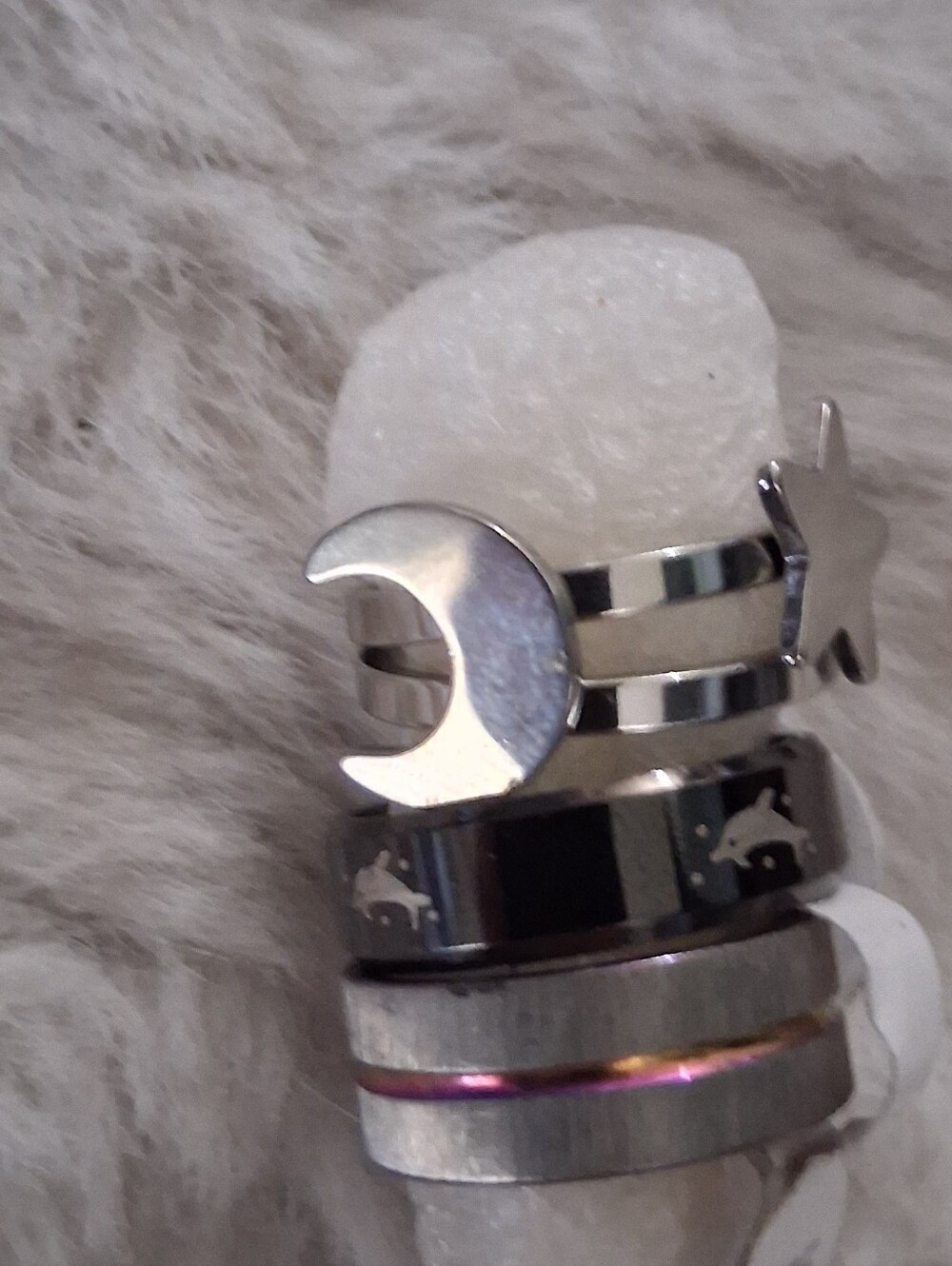 Kids Silver Star Stackable Rings - Size 16 - Picture 2 of 3